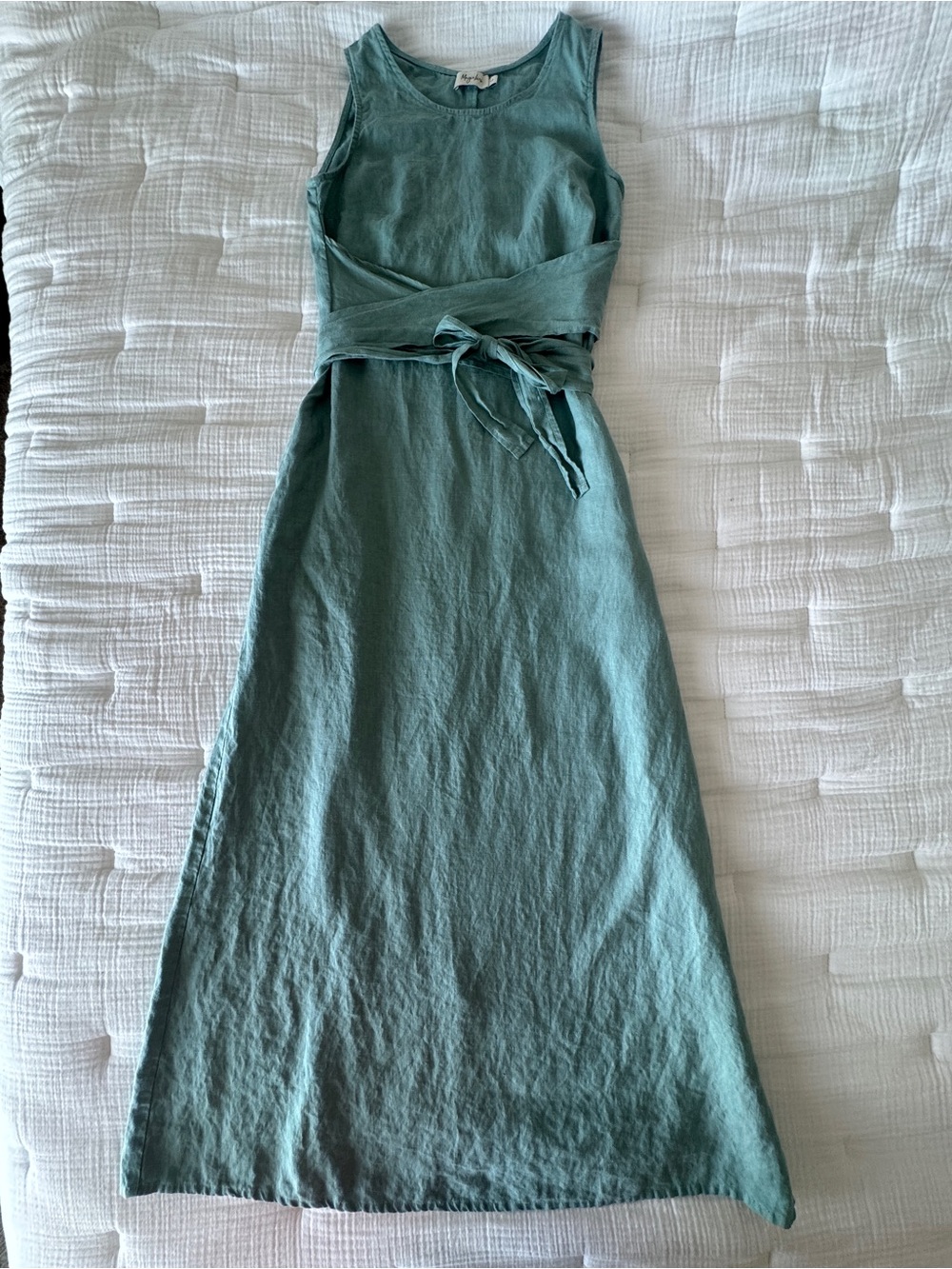 MagicLinen BORACAY Teal Blue Linen Maxi Dress 100% European Flax Pockets XS - Picture 9 of 16